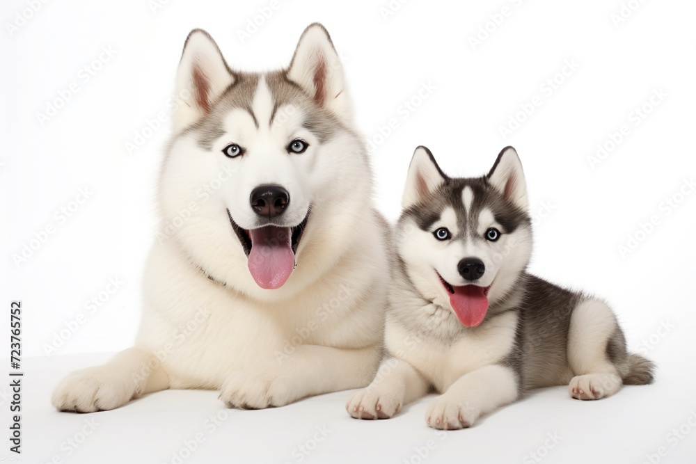 cute siberian husky puppy, isolated on white studio background