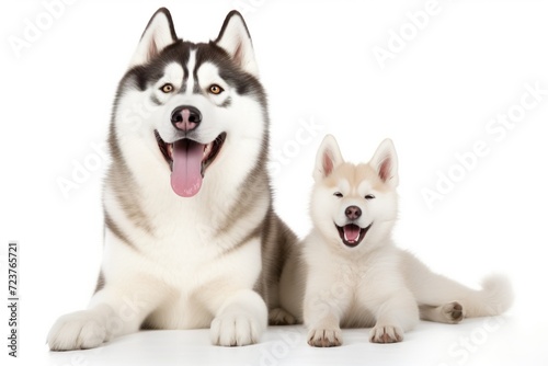 cute siberian husky puppy, isolated on white studio background