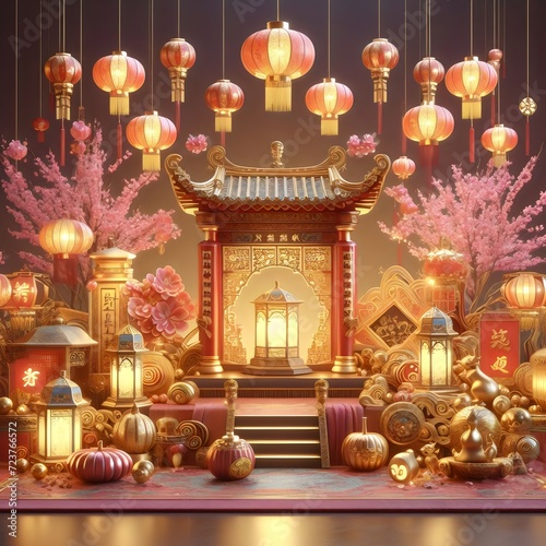 3d rendering of lantern still life about Chinese new year Generative Ai