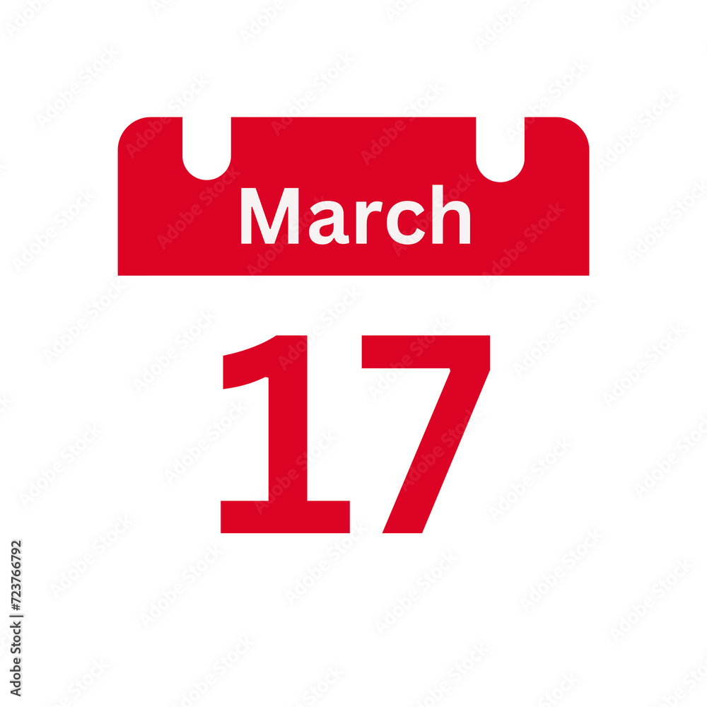 March 17 Calendar Day or Calendar Date for Deadlines / Appointment On a clear transparent background March 17 Calendar Day or Calendar Date for Deadlines / Appointment On a clear transparent background
