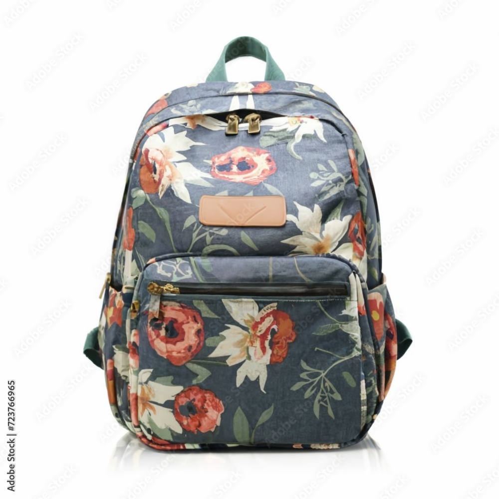 Retro school backpack on a white background. Copy space. Back to school concept. Generative AI Retro school backpack on a white background. Copy space. Back to school concept. Generative AI