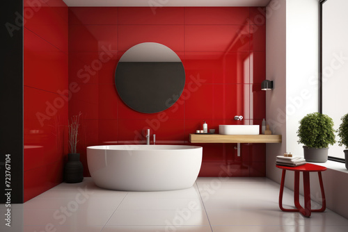 Crimson color minimal design decoration modern bathroom interior