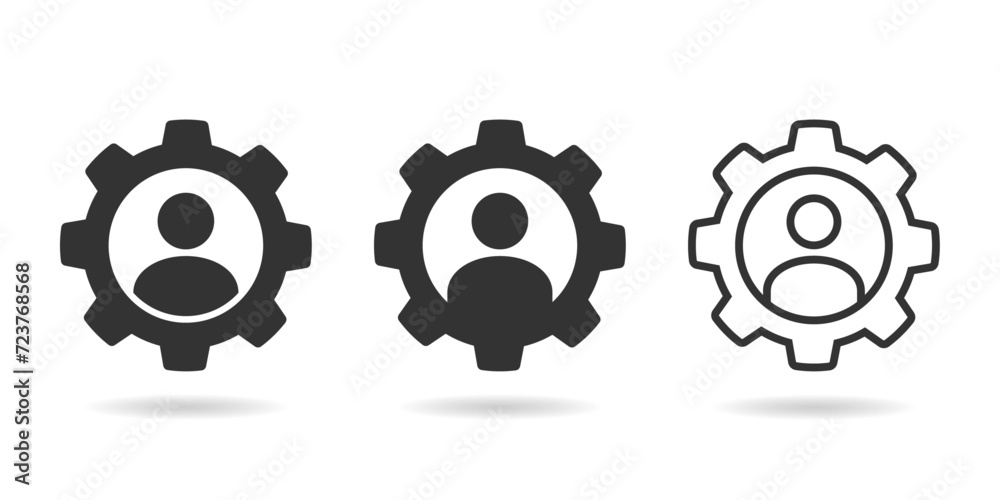 Man in gear icon. Man and cog sign. Management illustration black icon Man in gear icon. Man and cog sign. Management illustration black icon