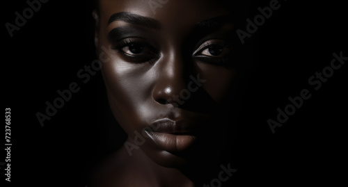 Powerful portrait of a black woman against a black background