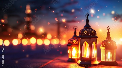 Traditional Lanterns Illuminating the Night During Ramadan Eid Celebrations
