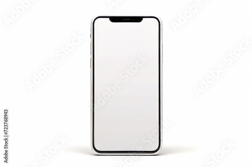 Schwarzes Smartphone-Modell mit weißem, leerem Touchscreen. Detailliertes Smartphone-Modell, Vorderansicht des Modellmobils