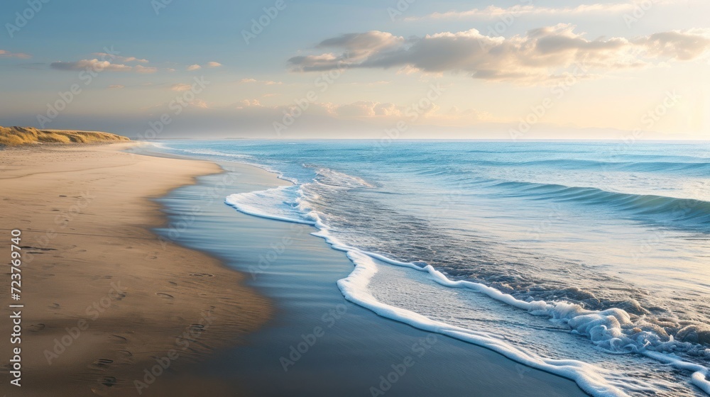 Serene image capturing the beach and ocean, showcasing the tranquil meeting point of land and sea.