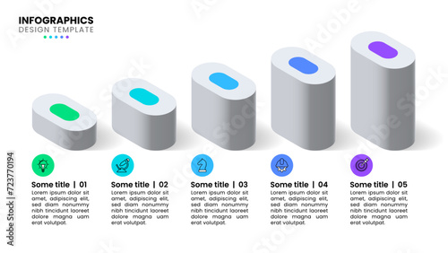 Infographic template. Isometric growing columns with 5 steps