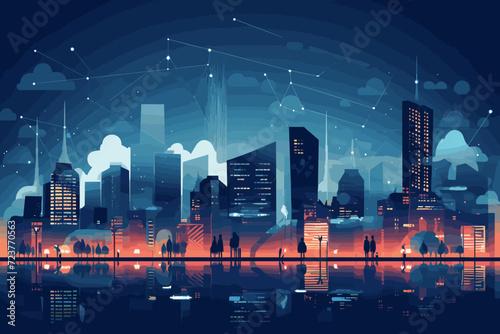 Emerging Technology and Innovation Concept, Internet of Things and Smart City Illustration, Connected Devices and Digital Transformation in Urban Environment photo