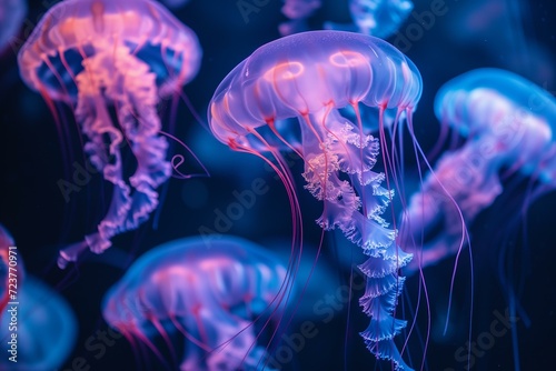 neon lit jellyfish pattern background, vibrant, stunning © World of AI