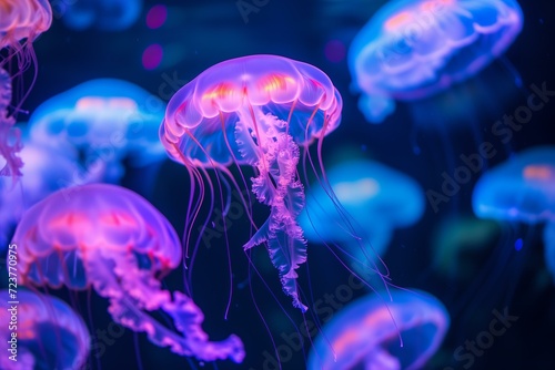 neon lit jellyfish pattern background, vibrant, stunning © World of AI