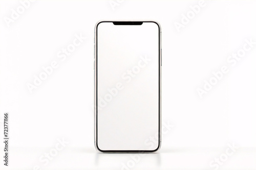 Schwarzes Smartphone-Modell mit weißem, leerem Touchscreen. Detailliertes Smartphone-Modell, Vorderansicht des Modellmobils