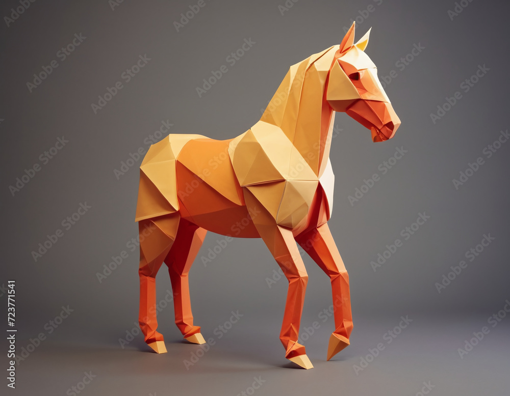 Obraz premium Paper art, horse, vector origami, 3D render geometric