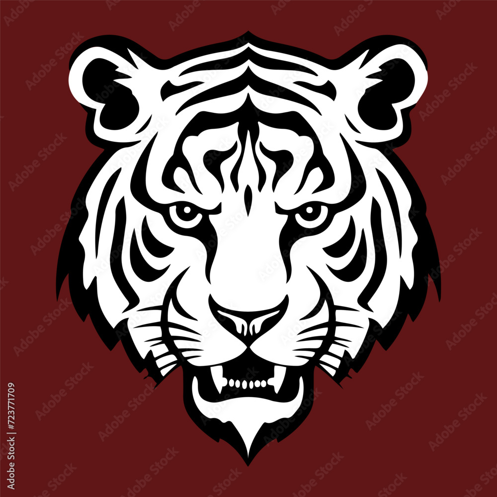 Tiger head, vector simple image. Logo, icon in black and white Tiger head, vector simple image. Logo, icon in black and white