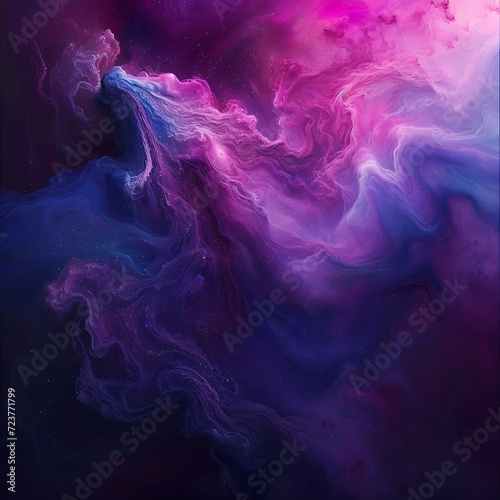 The chaos and beauty of a cosmic event with a dark purple  pink  and blue gradient background  heightened by a swirling grainy texture