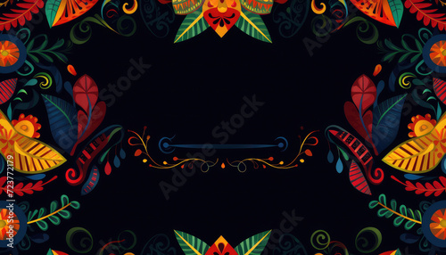 Design with colorful floral frame and dark blank text space