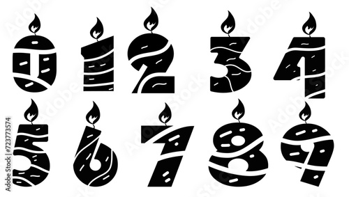 birthday candles, number candles, black isolated silhouette