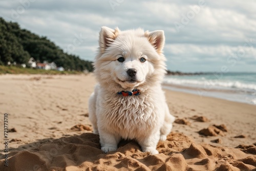 Adorable samoyed puppy on the beach © LIFE LINE