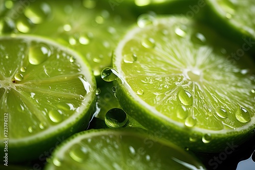 Sliced lime with water drops close-up. photo