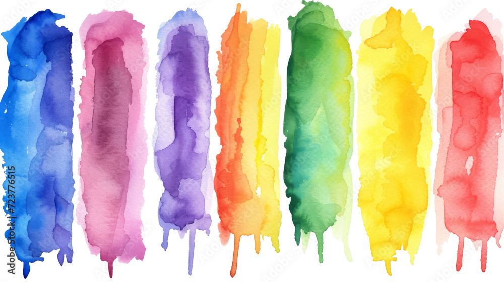 Colorful vertical watercolor brush strokes on a white background. - obrazy, fototapety, plakaty 