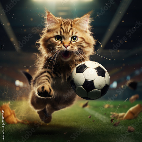 Football player cute cat chasing the ball © LFK