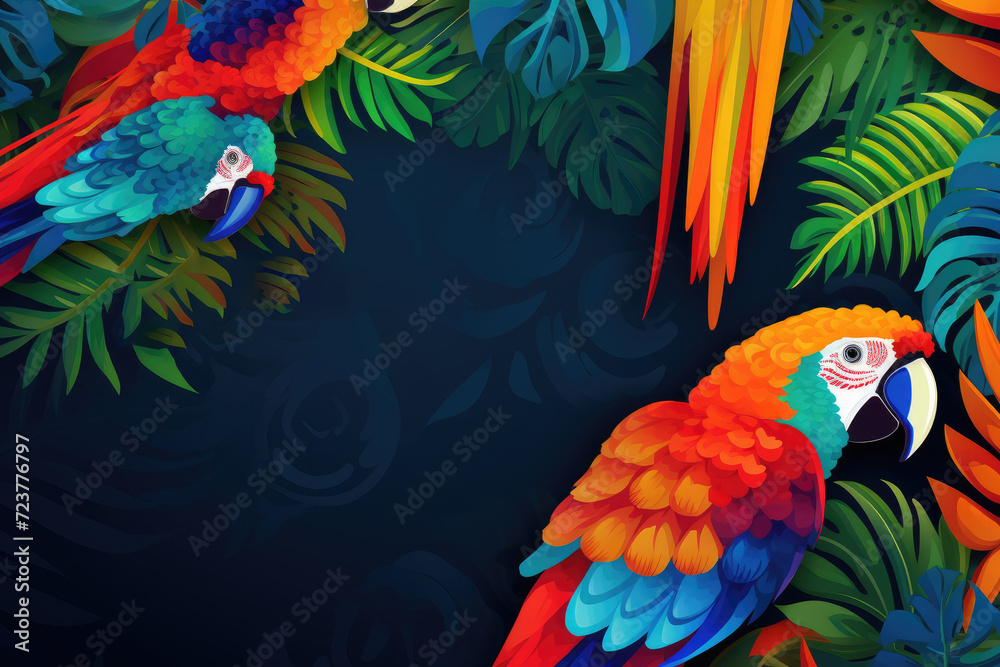 Naklejka premium Frame background with blank text space among tropical plants quetzal bird post design