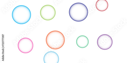Many beautiful soap gradient circles with pastel color palette bubbles on white background. Multi-colored drops, colored liquid set. Vector illustration. Empty circle sticker collection.