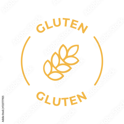 Simple Isolated Vector Logo Badge Ingredient Warning Label. Colorful Allergens icons. Food Intolerance Gluten. Written in Spanish and English