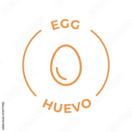 Simple Isolated Vector Logo Badge Ingredient Warning Label. Colorful Allergens icons. Food Intolerance Egg. Written in Spanish and English