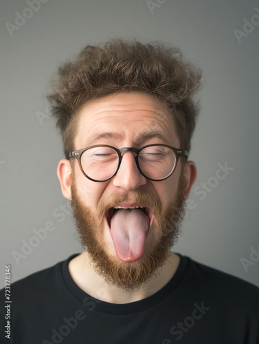 Head portrait of an expressive man. Tongue Out © Marraco
