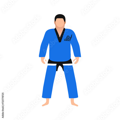 A male judo wrestler in a blue suit. Vector illustration isolated on white