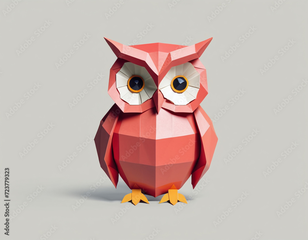 Image of paper origami art. Handmade paper owl. Bird. Wildlife animals. illustration, 3D geometric
