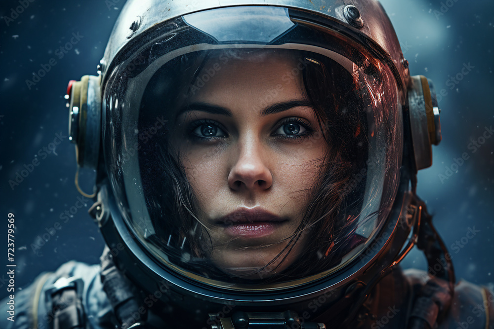 Generative AI picture of astronaut spaceman woman do space walk working space station in outer space futurism Generative AI picture of astronaut spaceman woman do space walk working space station in outer space futurism