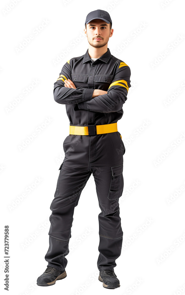 Portrait of a worker in a professional uniform, isolated on transparent background for photomontages Portrait of a worker in a professional uniform, isolated on transparent background for photomontages