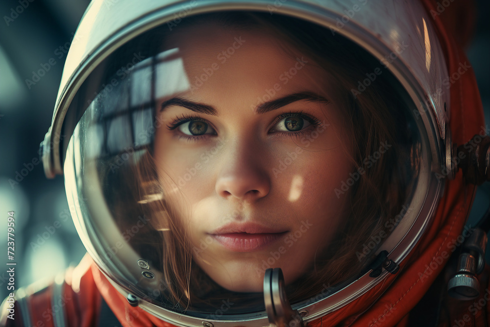Generative AI picture of astronaut spaceman woman do space walk working space station in outer space futurism Generative AI picture of astronaut spaceman woman do space walk working space station in outer space futurism