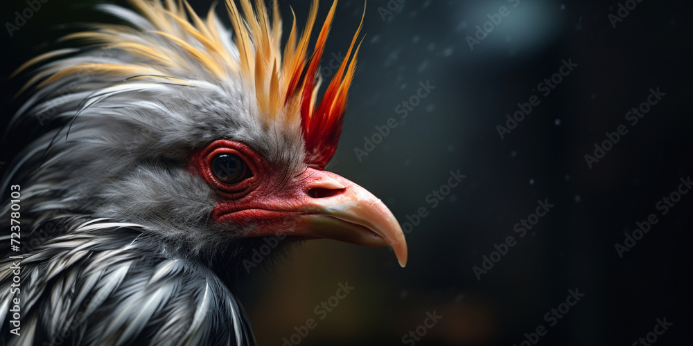 Close-up photo of a Secretary Bird looking any direction on jungle, Feathered Royalty: Close-Up Portrait of a Secretary Bird in the Jungle