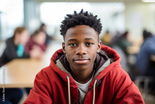 Generative AI picture of college student sitting in canteen cafe