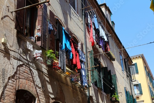 Clothes drying on sunny day in Venice, Italy