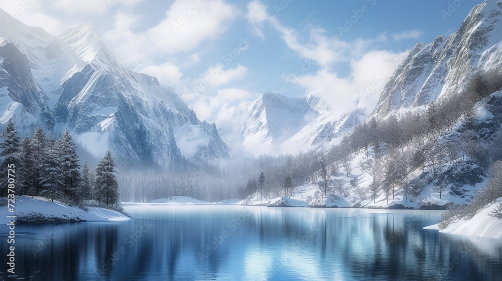 a wonderful image made by artificial intelligence of a winter landscape with snowy mountains a wonderful image made by artificial intelligence of a winter landscape with snowy mountains