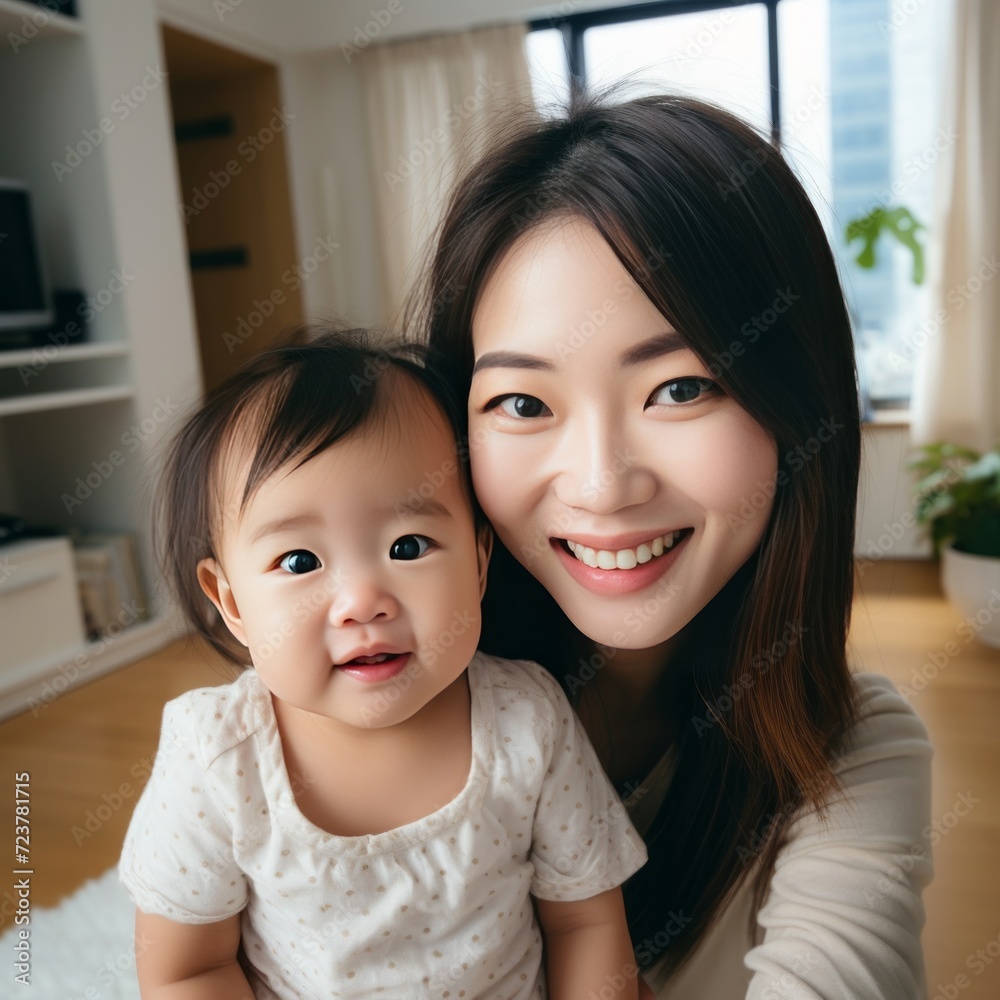Young mother and toddler daughter taking selfie at home Young mother and toddler daughter taking selfie at home
