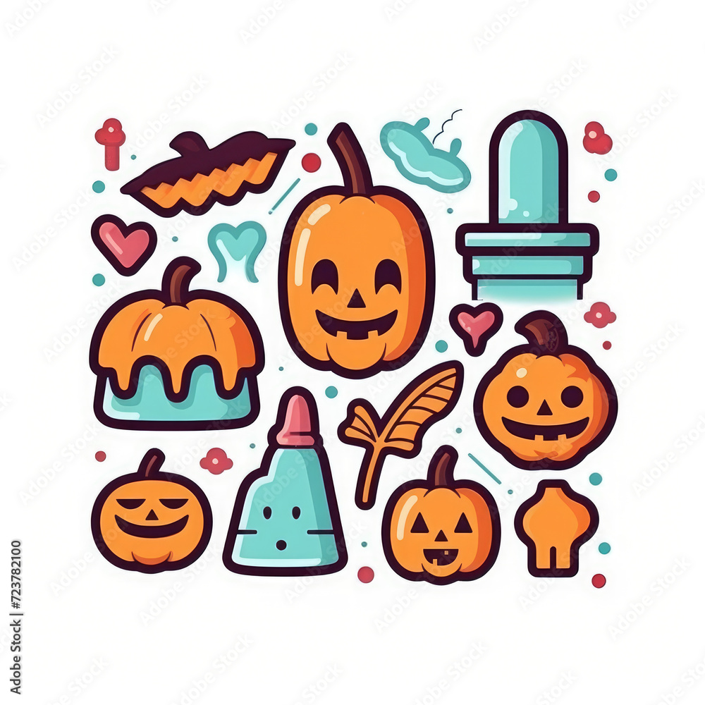 Halloween elements flat cartoon sticker pack Halloween elements flat cartoon sticker pack