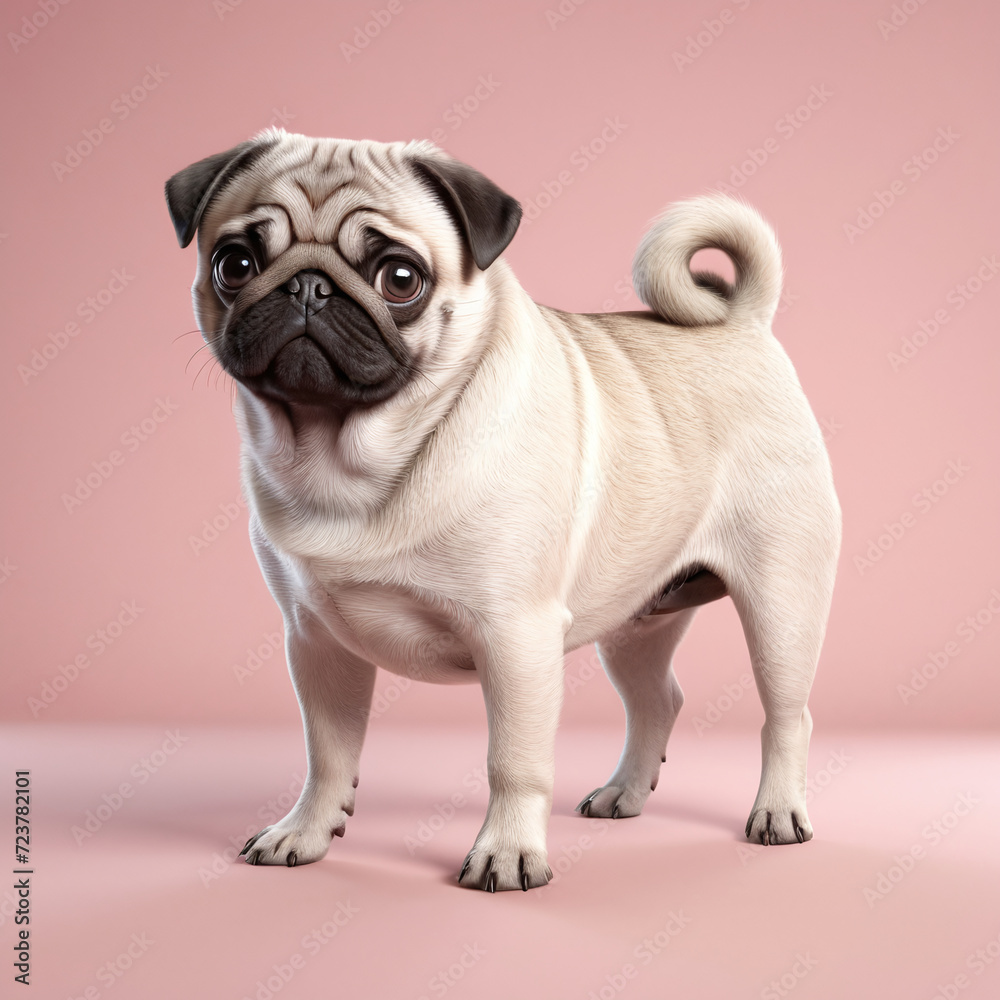 Cute Little Pug character holding in 3d rendering.