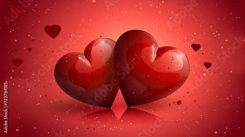 Valentines day background with two red hearts. Vector illustration.