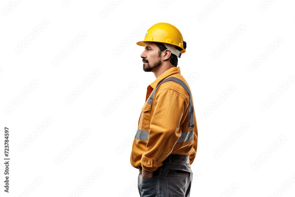 Helmeted business man side view, isolated white background Helmeted business man side view, isolated white background