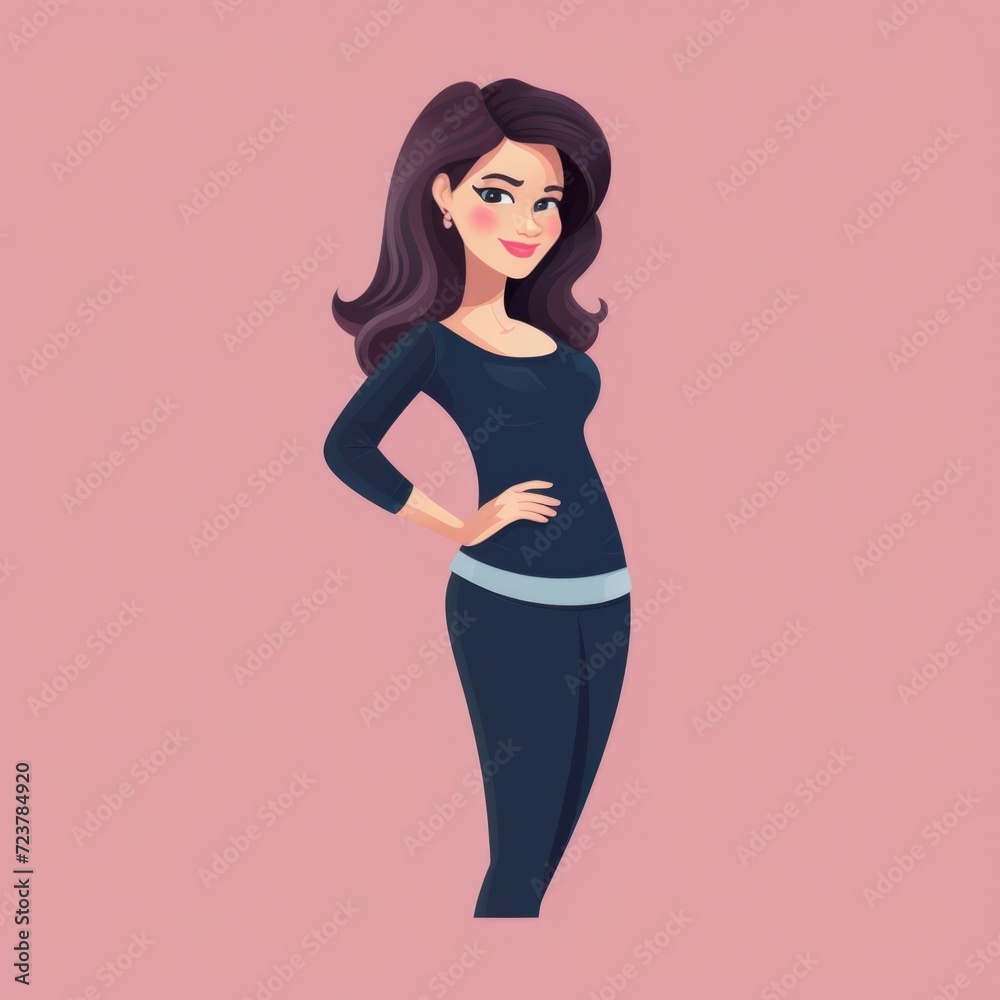 Cute woman in t-shirt and leggings preparing for yoga class on plain background. Illustration Cute woman in t-shirt and leggings preparing for yoga class on plain background. Illustration