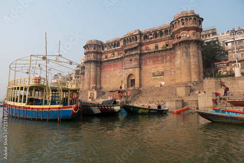 Varanasi India 8 December 2023, Bhonsale Ghat or Palatial ghat made from stone in 1780 by the Bhosale family during the rule of the Maratha Empire at Varanasi Uttar Pradesh India