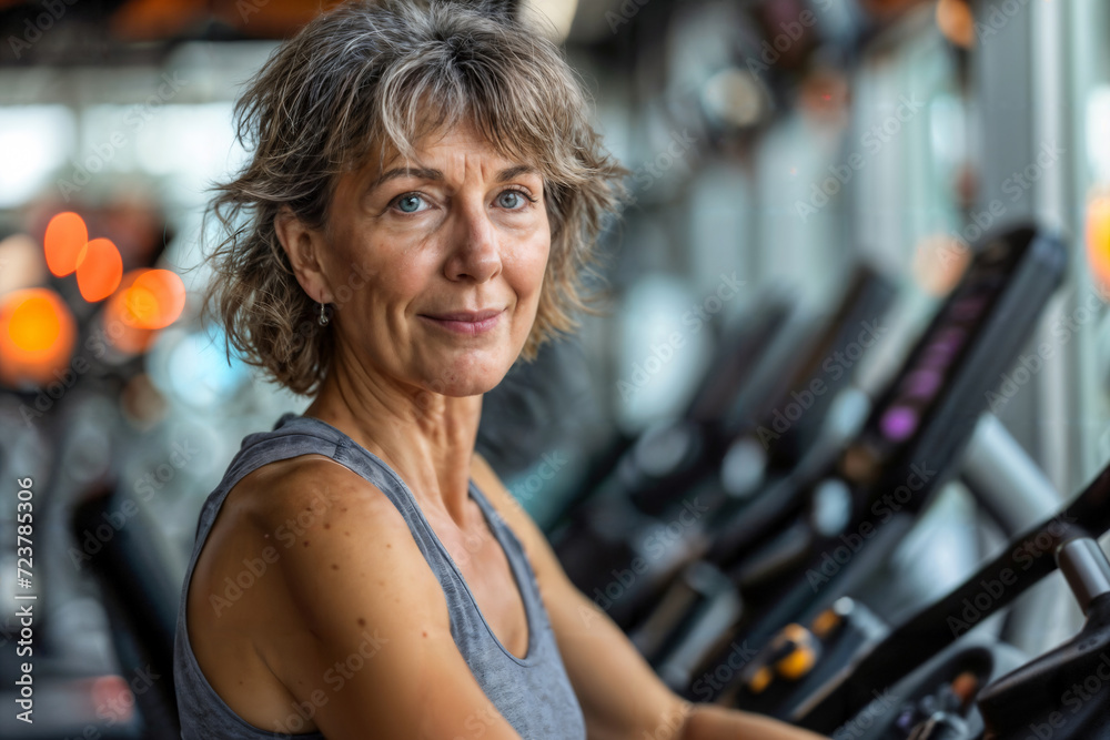 Mature Woman Exercising in Gym. Generative AI Mature Woman Exercising in Gym. Generative AI