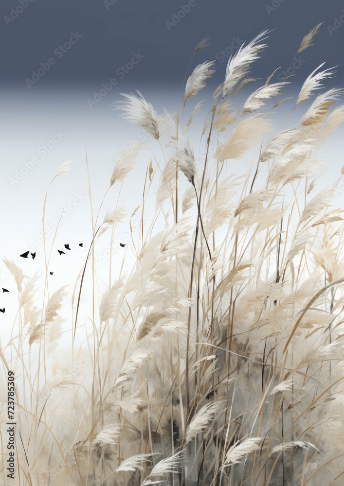 Obraz premium Birds Flying Over Tall Grass