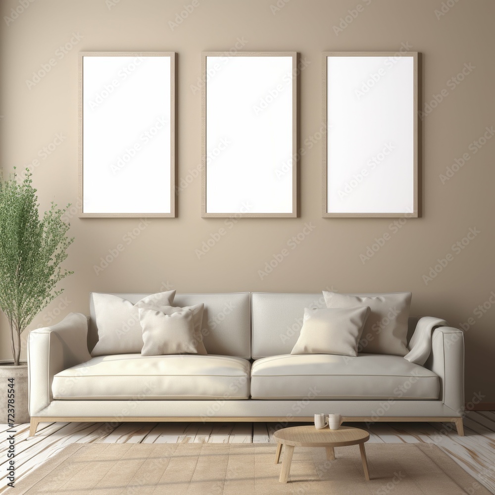 Cozy Living Room With Couch and Three Wall Pictures Cozy Living Room With Couch and Three Wall Pictures