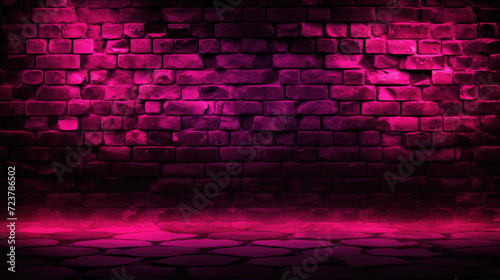 Illuminated brick wall background  neon pink grunge texture or pattern for design. Generative ai